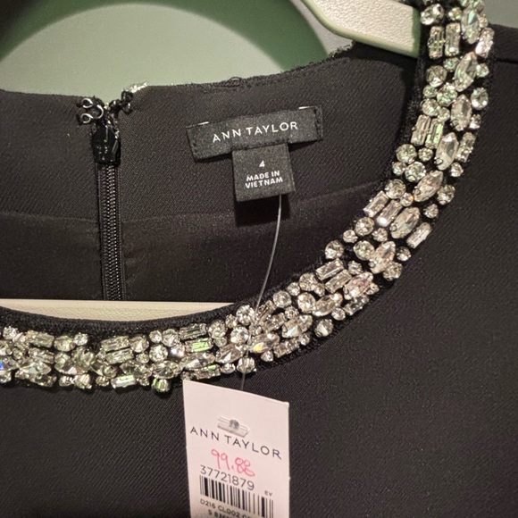 NWT Ann Taylor Black Dress with Jeweled Neckline - Picture 2 of 4